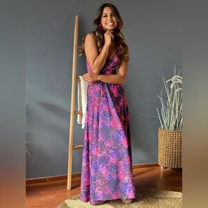 Pink & Purple Twisted Printed V-Neck Cami Dress
